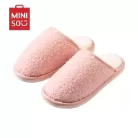 名创优品(miniso) 简约系列毛绒女士棉擦地拖鞋(粉色,37-38码)