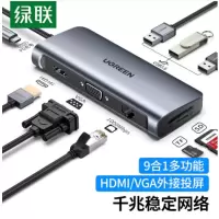 绿联 Type-C扩展坞适用苹果华为电脑手机USB-C转HDMIVGA网口转换器拓展坞