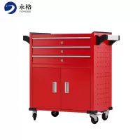 永格加强款抽屉式工具车五金工具箱车间工具柜维修小手推车箱零件柜 三抽(大号)红色工具柜
