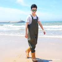 (HD)野成裕星半身无口袋连体钓鱼下水裤捕捞抓鱼背带皮叉不加口袋卡其五星背带