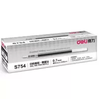 得力(deli)S754笔芯 按动中性笔签字笔黑色碳素水笔 0.7mm 笔芯 黑色 20支/盒(书写顺滑 油墨稳定)