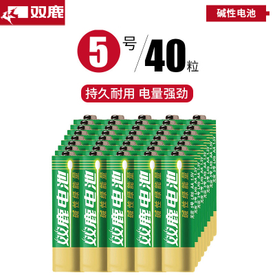 双鹿绿能量碱性电池5号40粒儿童玩具电池批发遥控器鼠标干电池空调电视话筒挂闹钟1.5V 五号电池