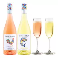 西班牙进口红酒 堂吉世家获奖霞多丽白&丹魄桃红葡萄酒双支装组合享酒杯
