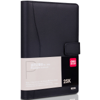 得力(deli)活页记事本 皮面会议本加厚皮革商务办公学生笔记本 25K 100张 黑色 3164