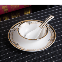 Caldicekris餐具摆台套装陶瓷碗碟盘勺定制餐厅会所中国风酒店摆台碗盘 黄金描边 中国风
