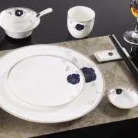 溪柳 陶瓷餐具六件套(含碟子,碗,勺子,杯子,筷架,味碟)