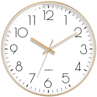 得力挂钟 创意简约钟表客厅石英钟表挂墙卧室时钟薄边挂C3242 轻奢金