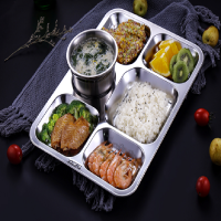 304不锈钢快餐盘 学校食堂分格餐盘加深加厚带盖方形饭盘餐盘菜盘37.7*27.2*2.2 bd