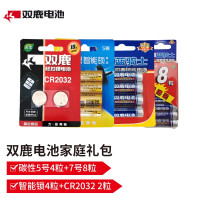 双鹿电池家庭能量礼包电子锁门锁专用4节蓝骑士碳性电池5号4节7号8节CR2032电池2节 家庭能量礼包