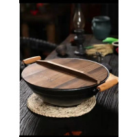 Mentch 铸铁炒锅加厚双耳生铁锅 老式大铁锅 无涂层平底不粘锅 40cm