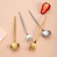 onlycook 304不锈钢甜品叉勺 金色叉勺/2只
