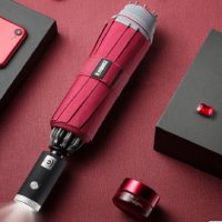 全自动收缩反向雨伞 超大款天使环+LED照明灯 红色