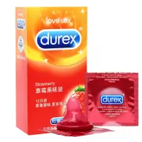 杜蕾斯 避孕套 男用 超薄 草莓味 12片装(盒)