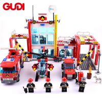 古迪儿童拼装积木城市救援消防总局拼插男孩小颗粒玩具礼物