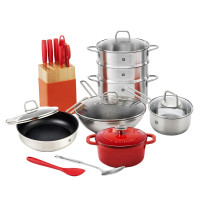 双立人锅具套装炒锅不粘锅煎锅平底锅蒸锅炒菜锅奶锅汤锅辅食锅珐琅锅不锈钢锅具刀具套装 安居乐业16件套