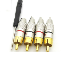 未易 4个装免焊镀金RCA莲花头插头音响功放喇叭音箱AV音频线连接头