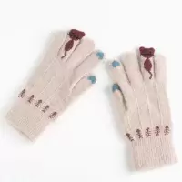 材慧手套女女士针织毛线手套女春秋冬季保暖五指可爱手套 均码 10双装