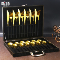 鸣順 304不锈钢牛排刀叉套装西餐盘子家用西餐餐具牛排刀叉勺餐勺西餐刀具汤匙长柄叉子成人黑金