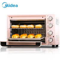 美的(Midea)家用电烤箱 35升大容量 机械式操控 上下独立控温 烘烤面包蛋挞PT3502 全彩粉色 旋转烧烤