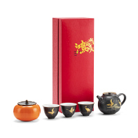 領藝 优选鸿运茶具套装家用小套中式茶礼陶瓷功夫泡茶器送礼定制 鸿运当头(金鹤)1壶3杯1罐礼盒装