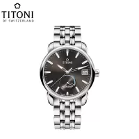 Titoni梅花表大师系列瑞士时尚精钢日历自动机械表94388S-579