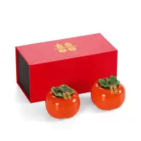 領藝 优茶叶罐陶瓷密封罐喜庆客厅摆件茶具茶道红柿子结婚创意礼品 [礼盒装]好柿成双茶叶罐