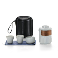 領藝 慢城日式旅行茶具套装便携式包陶瓷功夫家用小套泡茶器茶壶快客杯一壶三杯 慢城快客杯(雅灰)