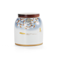 領藝 优选瑞荷系列茶叶罐陶瓷大小号密封罐防潮储茶罐功夫茶具配件 瑞荷茶叶罐(半圆)