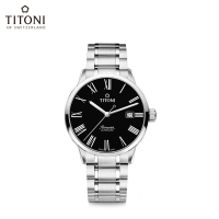 Titoni瑞士梅花手表男表精钢日历自动机械表空中霸王系列时尚黑色