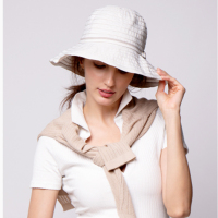 随心折叠细条纹大檐遮阳帽颜色随机安娜羅杰