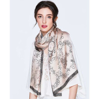 桑蚕丝复古线条玫瑰之约长巾安娜羅杰