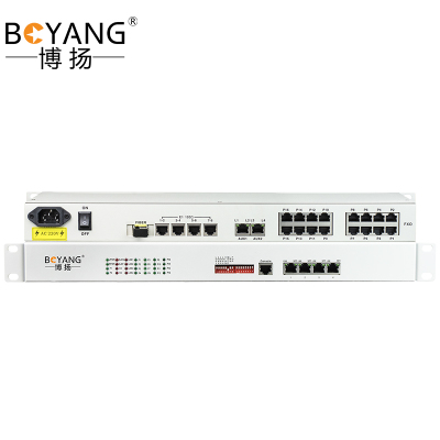 博扬 综合业务电话光端机 8路E1+16路电话+4路千兆以太网隔离单纤机架式 1对价BY-8E1-16P4GV-60km
