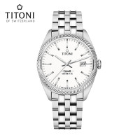 Titoni瑞士梅花表宇宙系列日历夜光自动机械手表男钢带878S-606