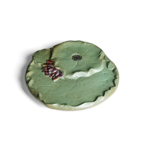 領藝 干泡茶盘家用陶瓷圆形茶托盘创意储水茶海荷花干泡台禅意小茶台不含茶具