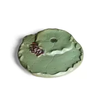 領藝 干泡茶盘家用陶瓷圆形茶托盘创意储水茶海荷花干泡台禅意小茶台不含茶具