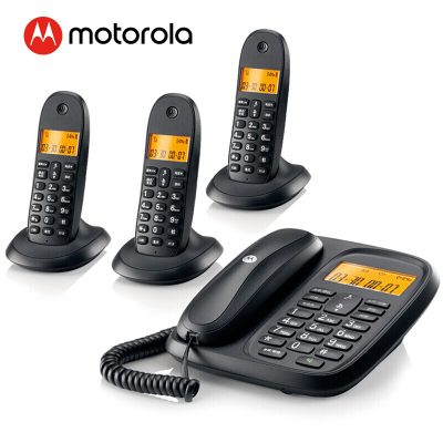 摩托罗拉 数字无绳电话机 无线座机 子母机一拖三 办公家用 中文显示 双免提套装CL103C(黑色)
