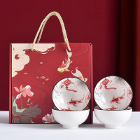 亿嘉IJARL 创意餐具乔迁新居实用高档家用组合陶瓷饭碗套装 年年有余[福鱼-四碗]