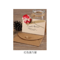 ZEBRA 复古牛皮纸干花贺卡 创意简约DIY祝福卡片 红色康乃馨 2套装