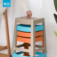 茶花(CHAHUA)茶花塑料凳子家用加厚条纹中方凳(0848)