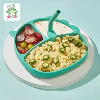 DuDi/青蛙嘟迪 母婴幼儿宝宝可爱餐盘儿童辅食工具套装婴童硅胶吸管碗筷分格吃饭训练餐具 绿色