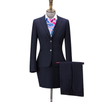 玉若红颜 藏青条纹仿毛女西服套装 女上衣88071-3600女西裤88073-1500 女西裙88074-1400