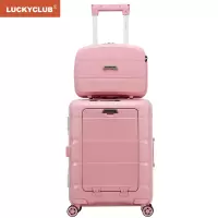 LUCKY CLUB 行李箱学生少女拉杆箱万向轮短途旅行商务密码多功能电脑高颜值登机箱子 铝框主仓樱花粉 20英寸子母箱
