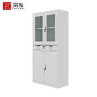富振 中二斗玻璃文件柜二明斗玻璃柜 带抽屉档案柜资料柜铁皮柜钢柜(850*390*1800mm)