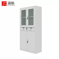 富振 中二斗玻璃文件柜二明斗玻璃柜 带抽屉档案柜资料柜铁皮柜钢柜(850*390*1800mm)