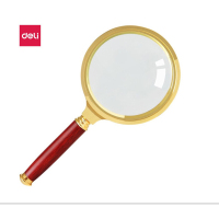 得力(deli)放大镜老人阅读儿童光学放大镜金属放大镜复古金属框红木手柄架 直径70mm 9097