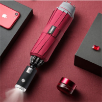 卫洋 全自动收缩反向雨伞 超大款天使环+LED照明灯 红色