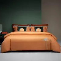 梦洁家纺 纯棉磨毛刺绣四件套:莲莲(赤金橙)200*230cm