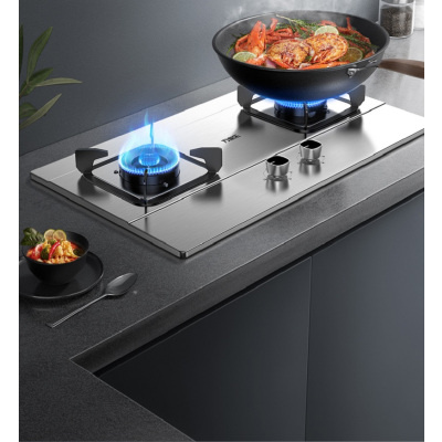 万家乐燃气灶JZT-PV2G 5000W大火力 嵌入式厨房双灶 双眼灶 一级能效 天然气 不锈钢面板