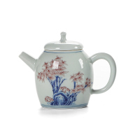 領藝 仿古青花釉里红茶壶半手工家用陶瓷功夫茶具釉画彩竹子单壶泡茶器办公送礼