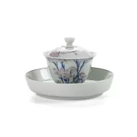 領藝 仿古青花釉里红盖碗茶杯干泡功夫茶具单个青花手绘釉画彩不烫手三才泡茶碗